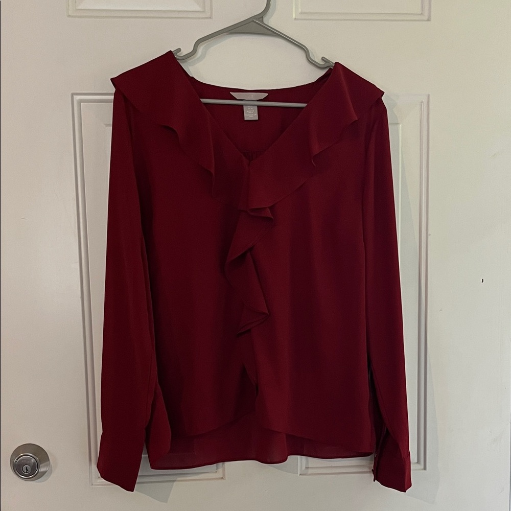 H&M Elegant Burgundy Ruffle Blouse